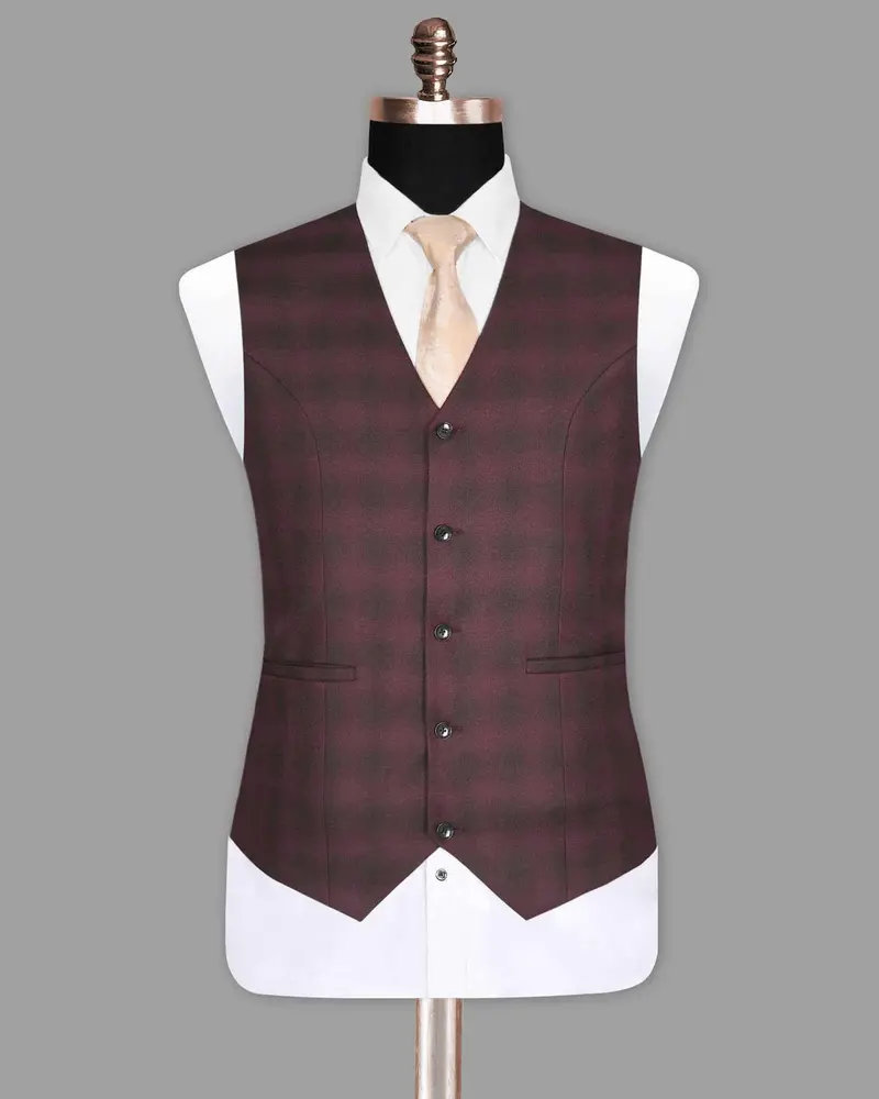 Tawny Port Maroon Plaid Waistcoat 2