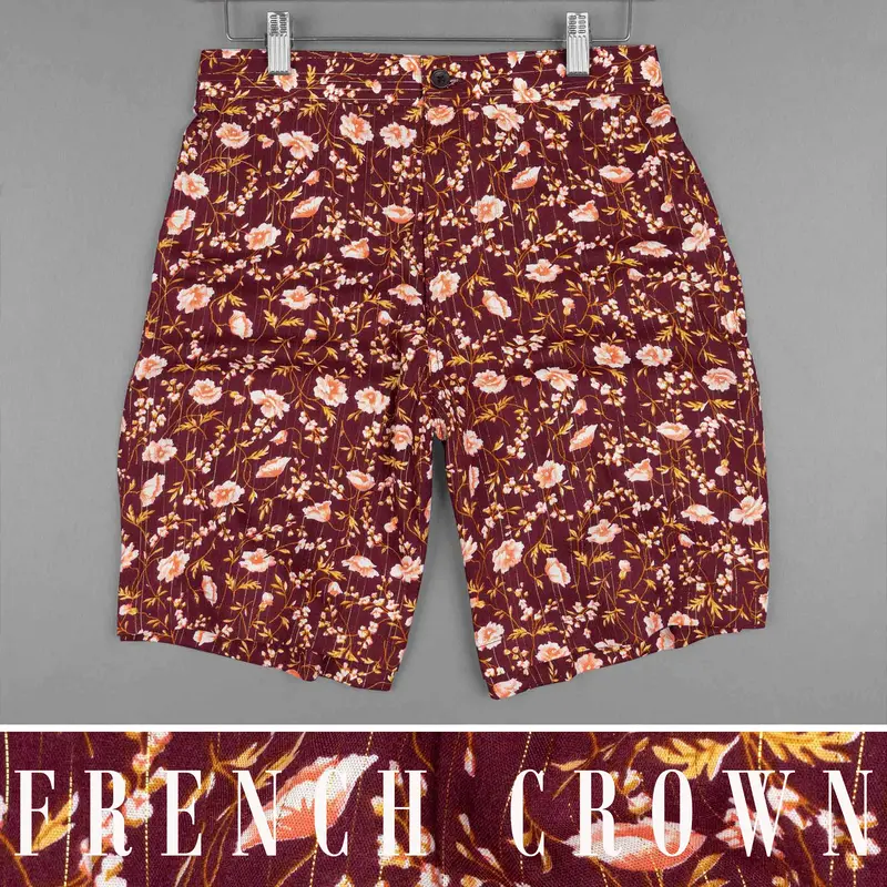 Tawny Port Striped And Floral Printed Premium Tencel Shorts 1