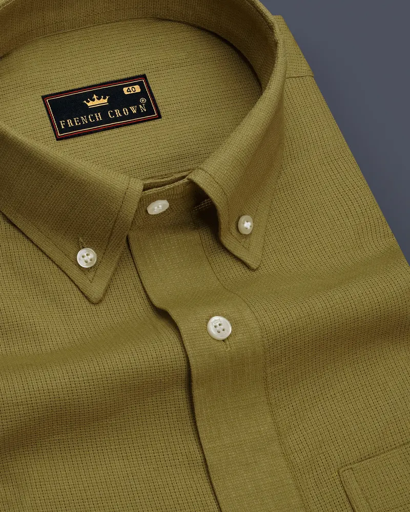 Teak Yellow Dobby Textured Premium Giza Cotton Shirt 1