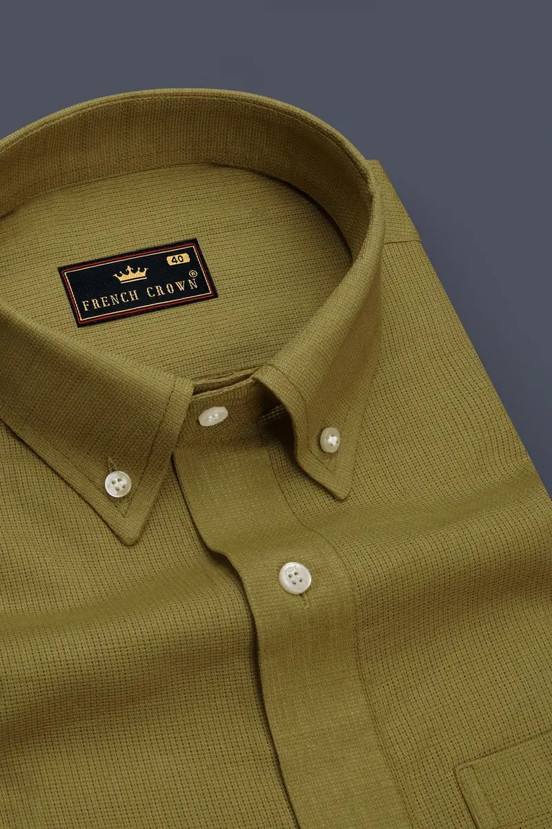 Teak Yellow Dobby Textured Premium Giza Cotton Shirt 2