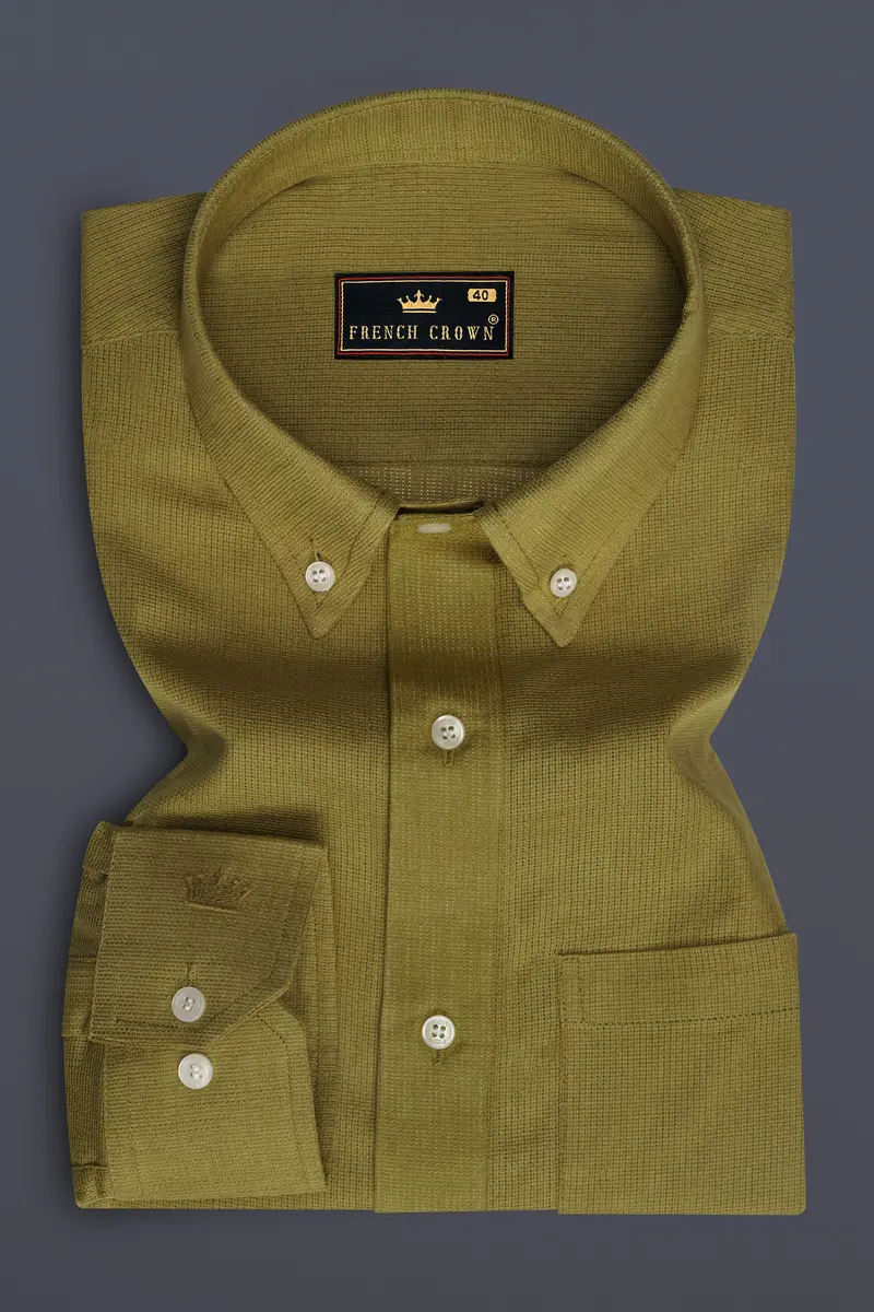 Teak Yellow Dobby Textured Premium Giza Cotton Shirt 4