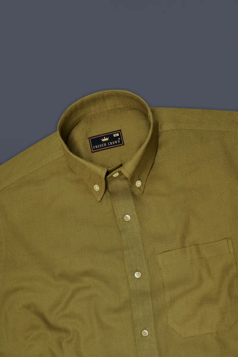 Teak Yellow Dobby Textured Premium Giza Cotton Shirt 5