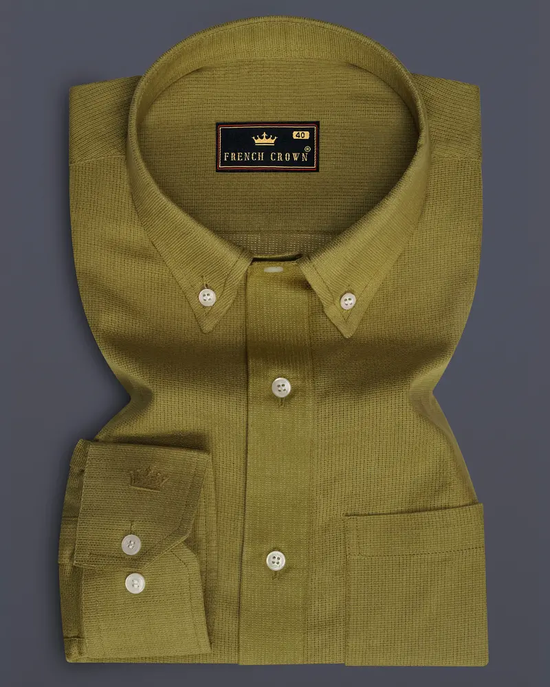 Teak Yellow Dobby Textured Premium Giza Cotton Shirt 6