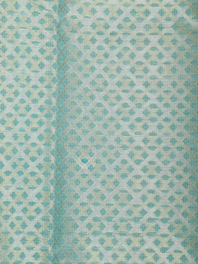 Teal Blue Art Silk Saree With Checks Design On The Body With Designed Zari Border 2