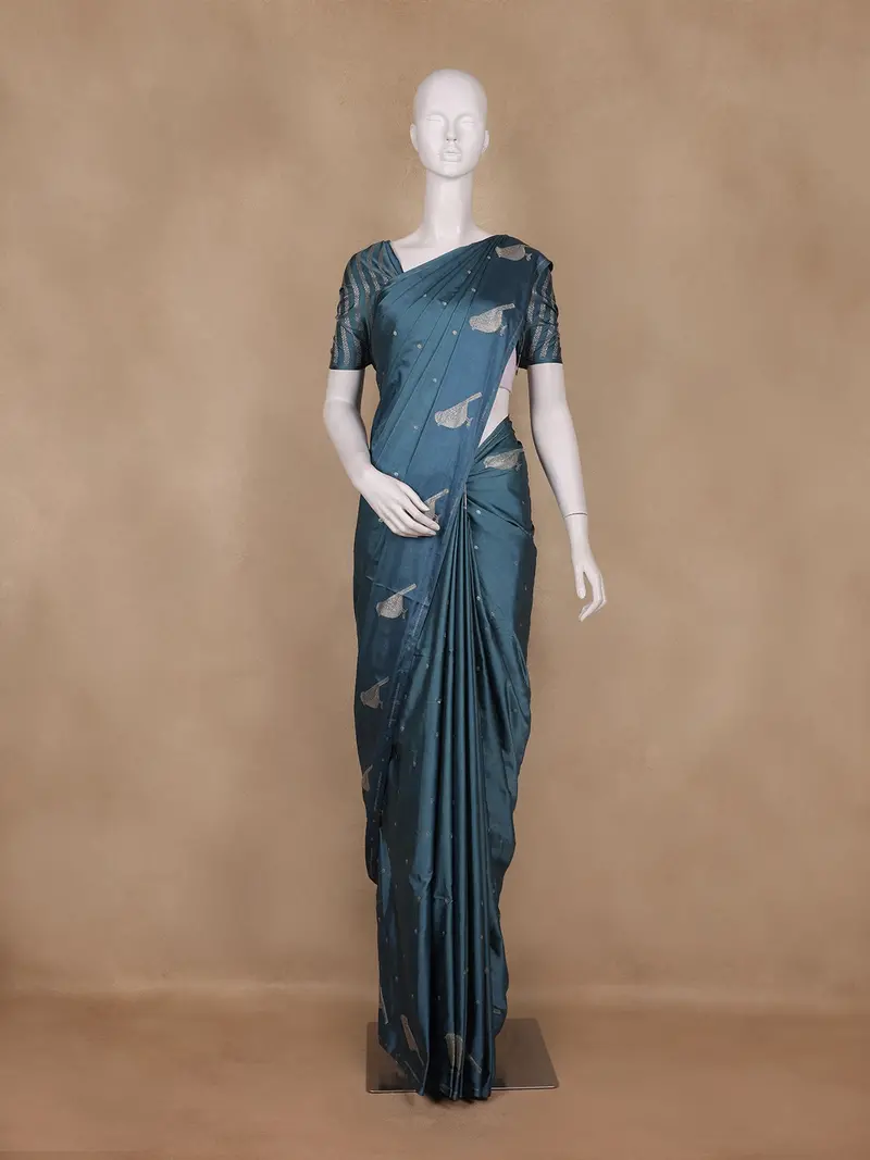 Teal Blue Butta Woven Design Banarasi Silk Saree 1