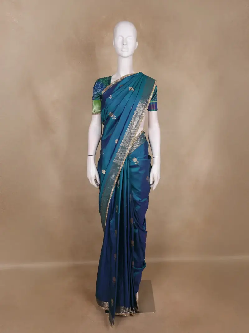Teal Blue Butta Woven Design Pure Banarasi Saree 1