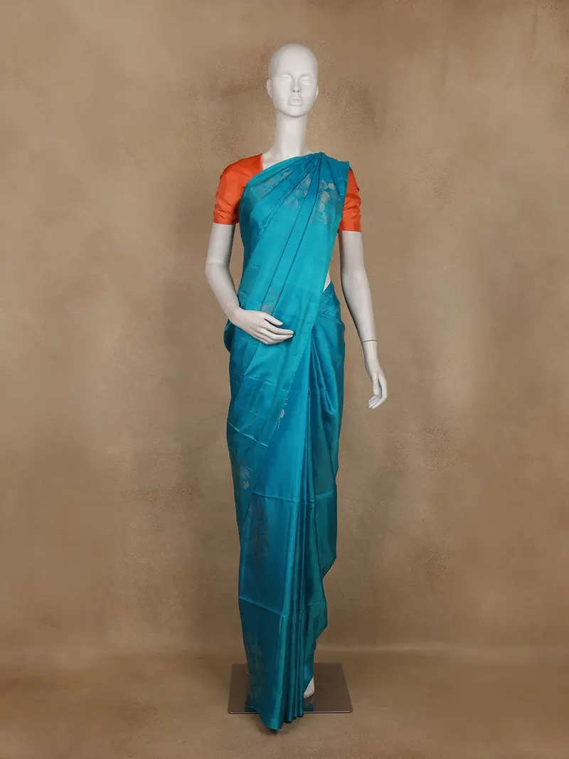 Teal Blue Butta Woven Soft Silk Saree 1