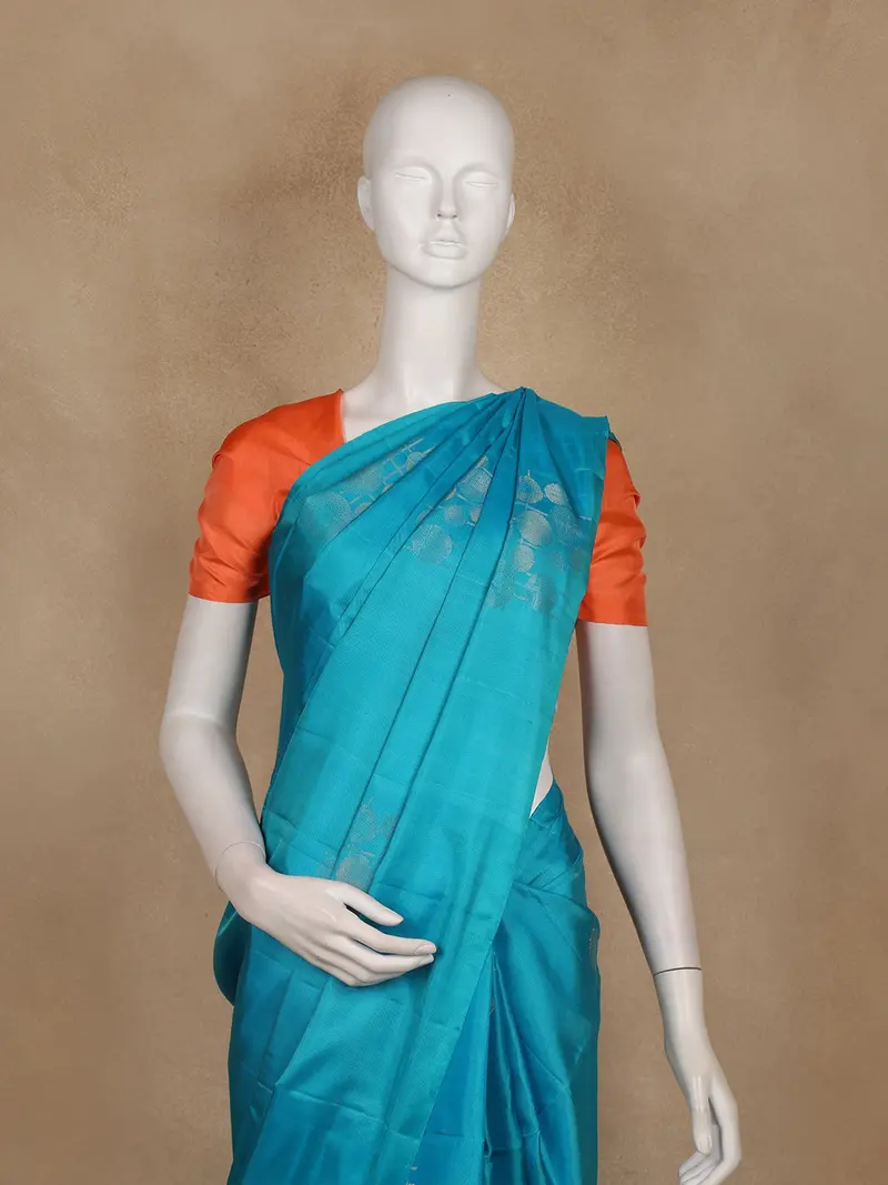 Teal Blue Butta Woven Soft Silk Saree 2