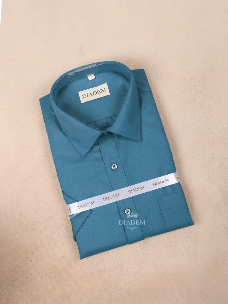 Teal Blue Cotton Checked Half Sleeve Shirt 1