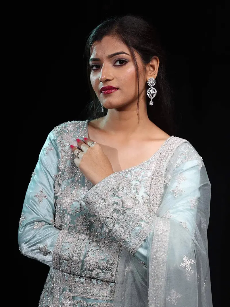 Teal Blue Floral Embroidered Net Sharara Salwar Suit 2