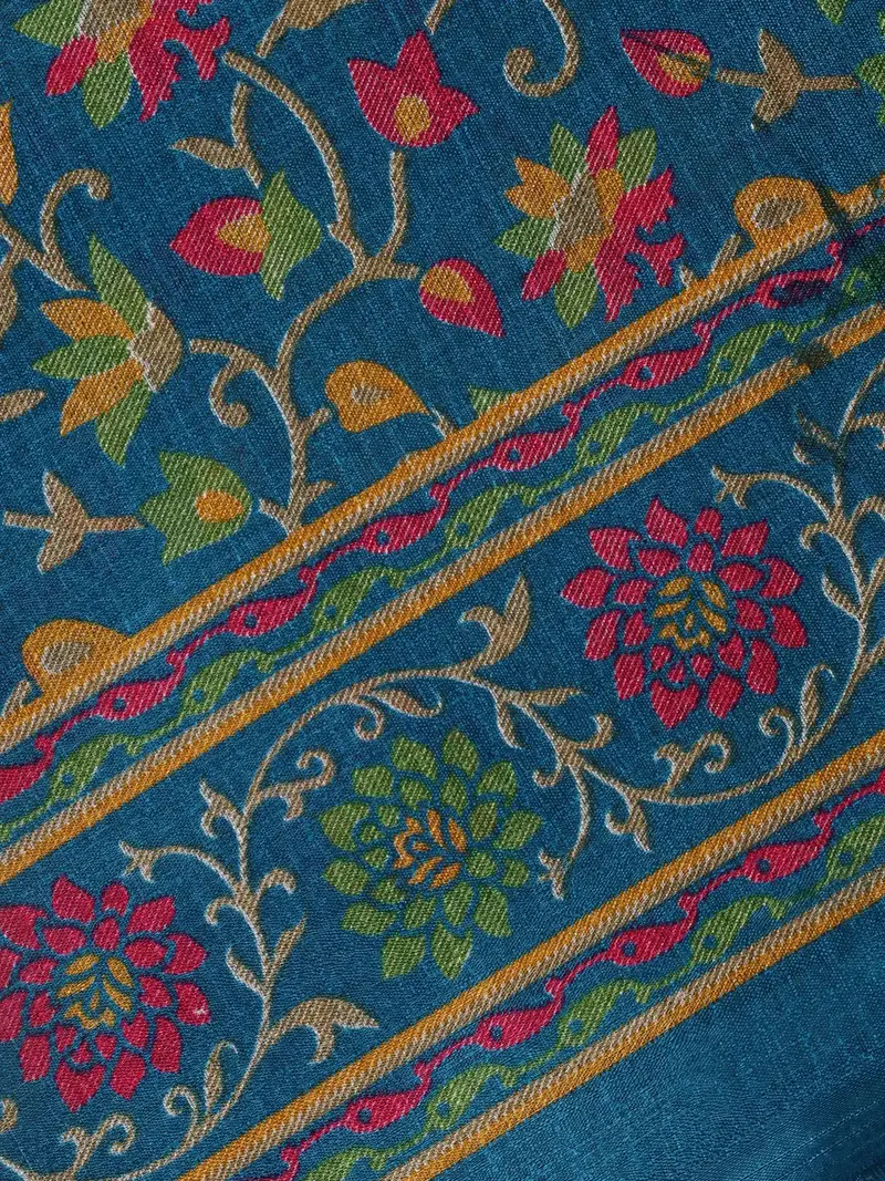 Teal Blue Floral Prints Fancy Cotton Saree 2