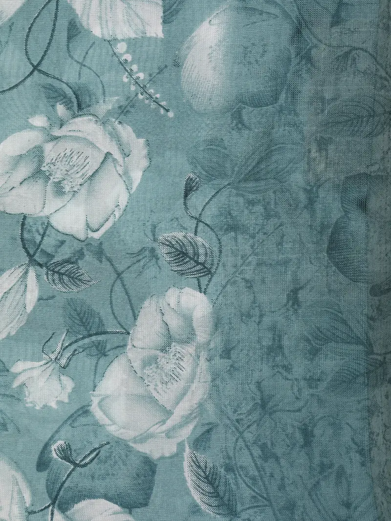 Teal Blue Floral Woven Design Cotton Blend Saree 2