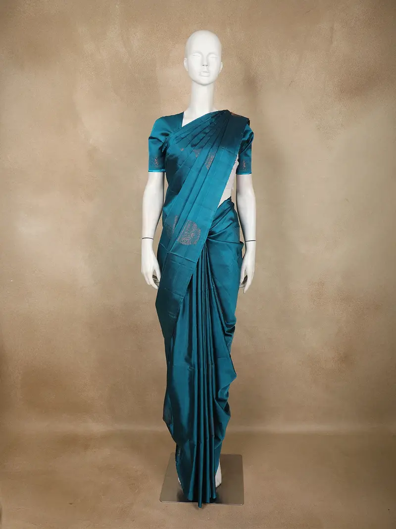 Teal Blue Paisley Woven Design Soft Silk Saree 1