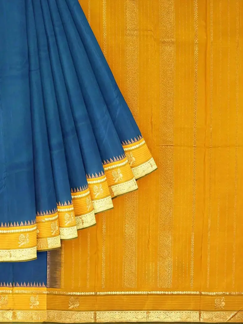 Teal Blue Pure Kanchipuram Bridal Silk Saree With Plain Body And Contrast Zari Border 1