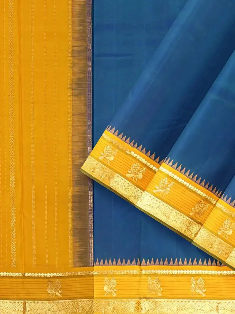 Teal Blue Pure Kanchipuram Bridal Silk Saree With Plain Body And Contrast Zari Border 2