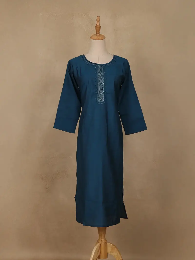 Teal Blue Sequins Design Georgette Kurti 1