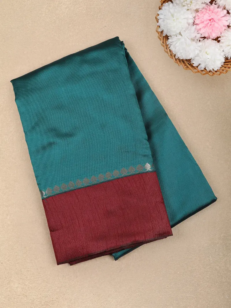 Teal Blue Solid Design Soft Silk Fancy Wear Saree 1