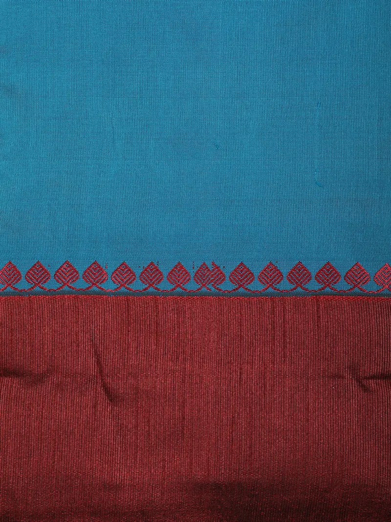 Teal Blue Solid Design Soft Silk Fancy Wear Saree With Contrast Border 2