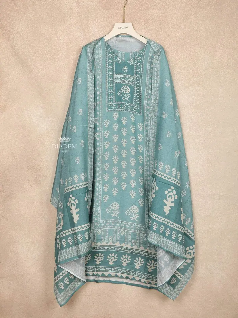 Teal Blue Straight Cut Salwar Suit Adorned With Beads And Floral Design And Paired With Dupatta 2
