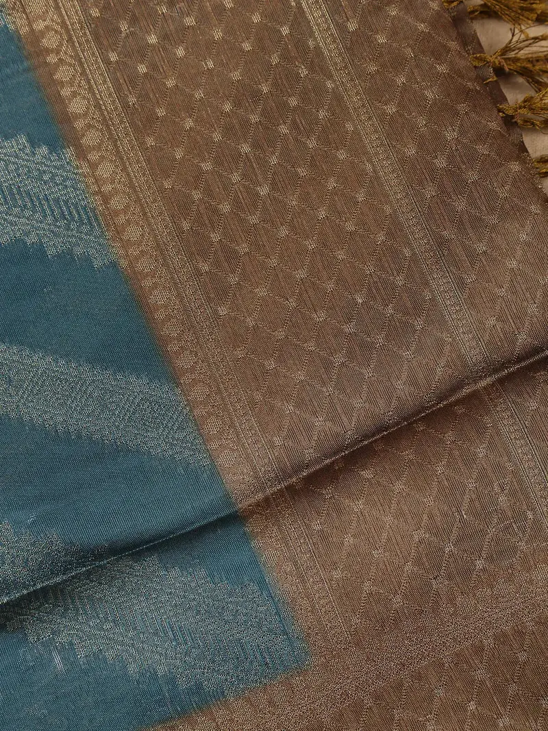 Teal Blue Striped Design Tissue Silk Saree 2