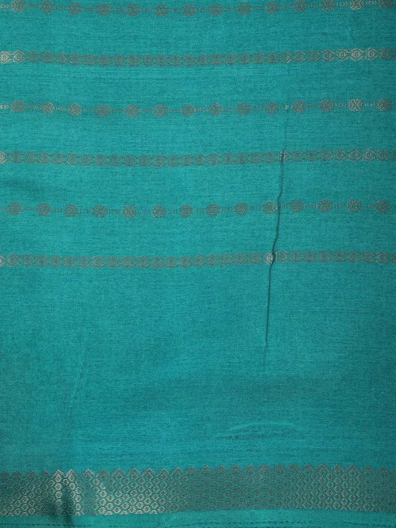 Teal Blue Striped Zari Woven Designed Semi Silk Saree With Zari Border 2