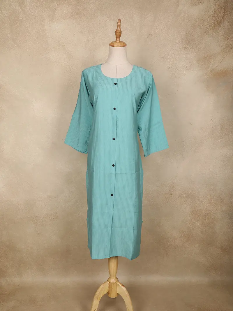 Teal Blue Stripes Design Cotton Kurti 1