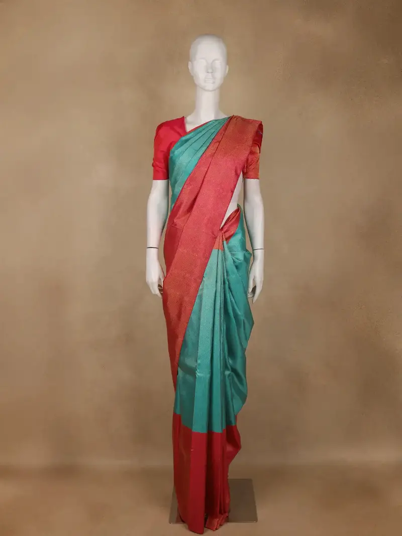 Teal Blue Stripes Zari Design Silk Saree 1