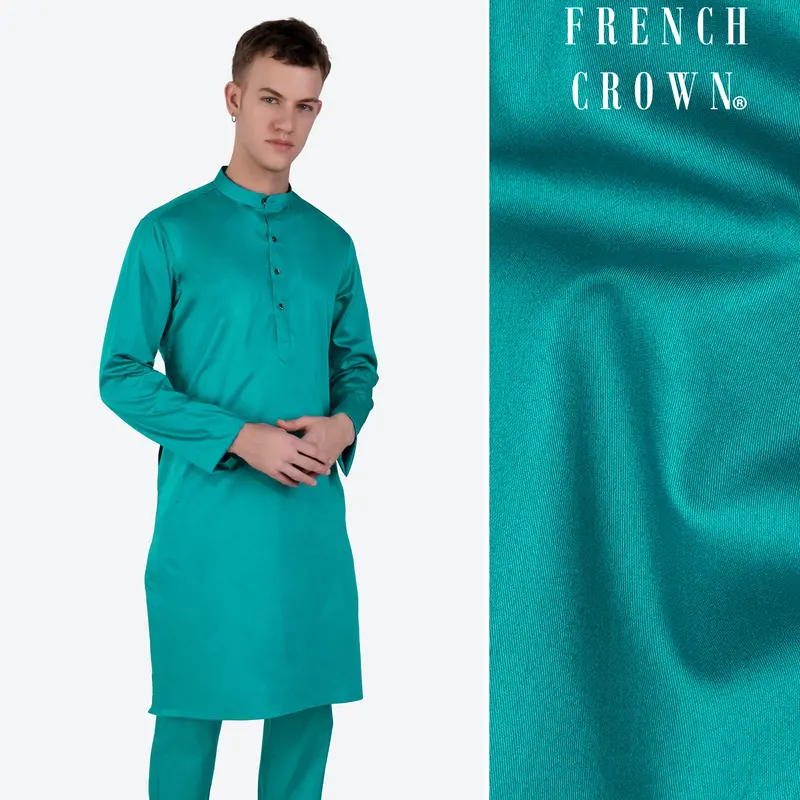 Teal Blue Subtle Sheen Super Soft Premium Cotton Kurta 1