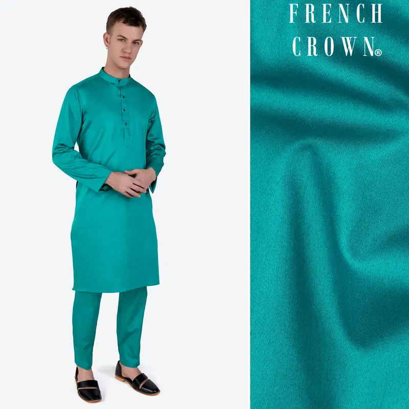 Teal Blue Subtle Sheen Super Soft Premium Cotton Kurta Set 1