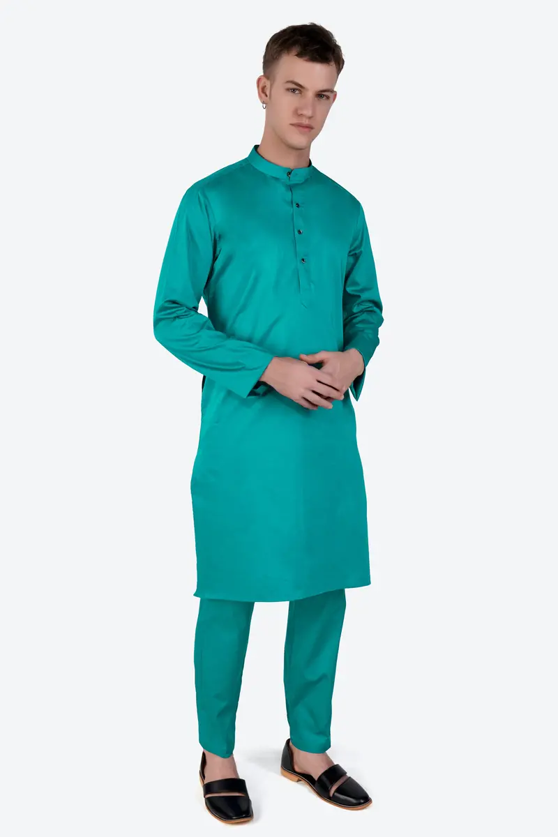 Teal Blue Subtle Sheen Super Soft Premium Cotton Kurta Set 2