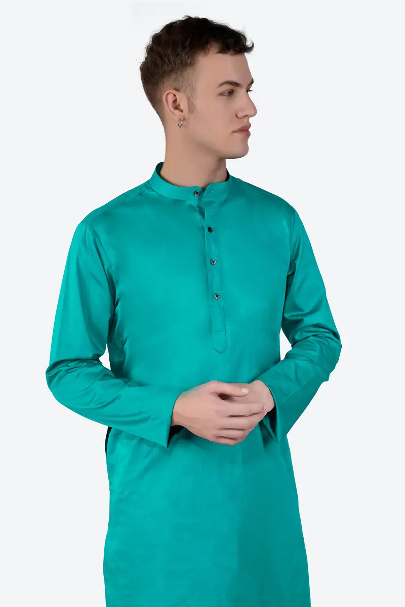 Teal Blue Subtle Sheen Super Soft Premium Cotton Kurta Set 5