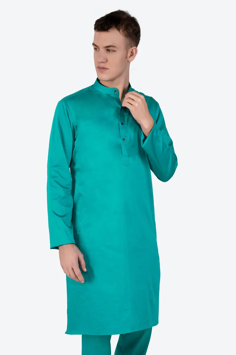 Teal Blue Subtle Sheen Super Soft Premium Cotton Kurta Set 6