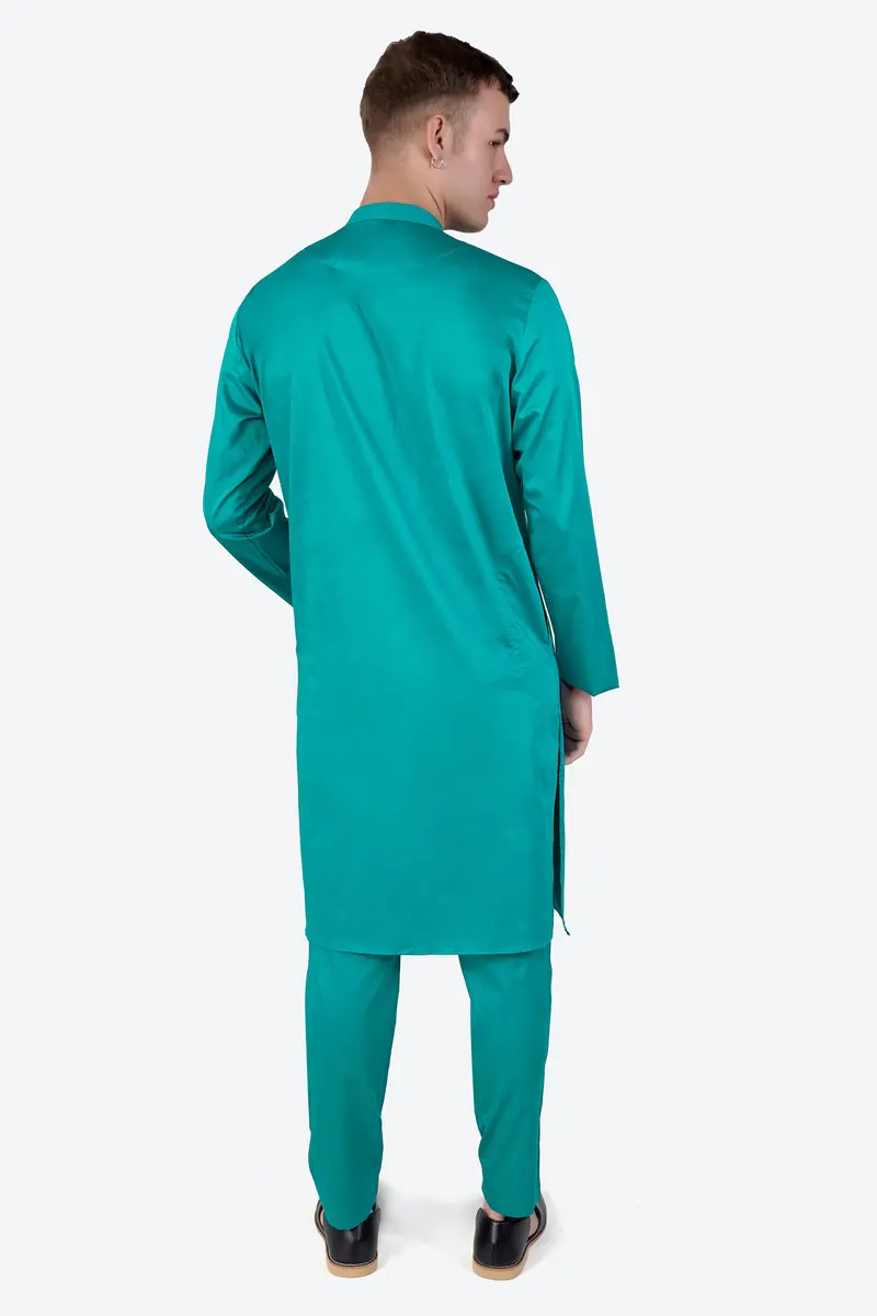 Teal Blue Subtle Sheen Super Soft Premium Cotton Kurta Set 7