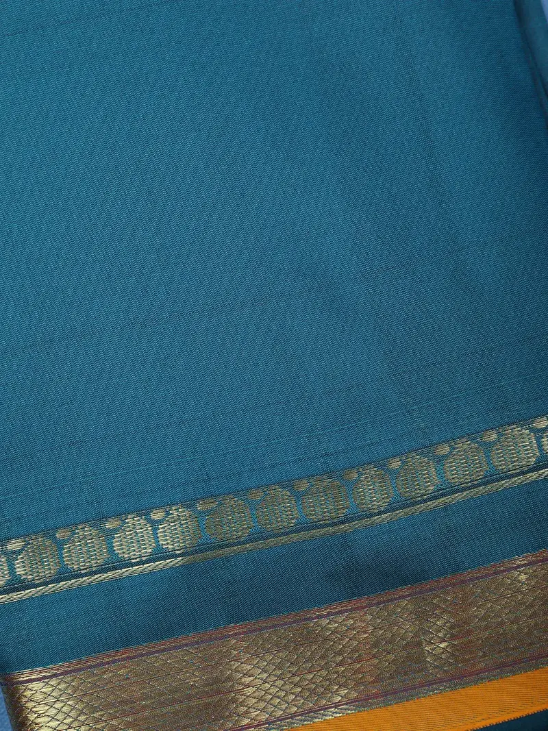 Teal Blue With A Gold Zari Border Soft Silk Saree 2