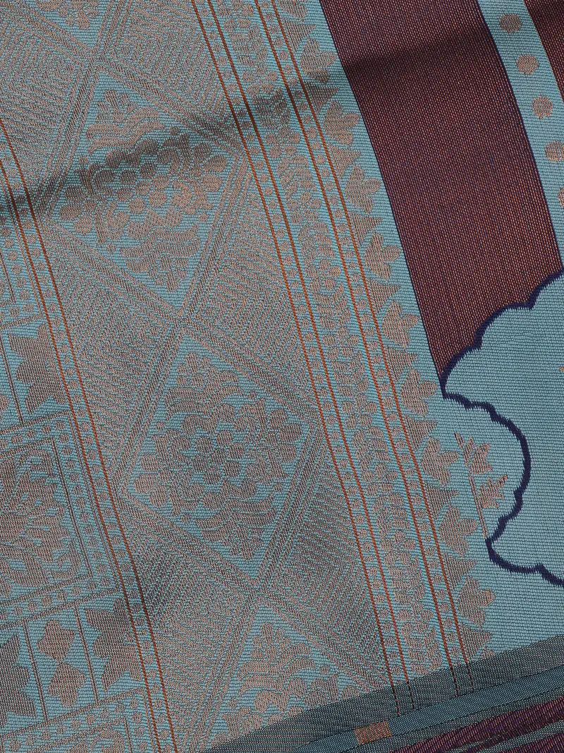 Teal Blue Woven Art Silk Saree With Geometric Zari Border 2
