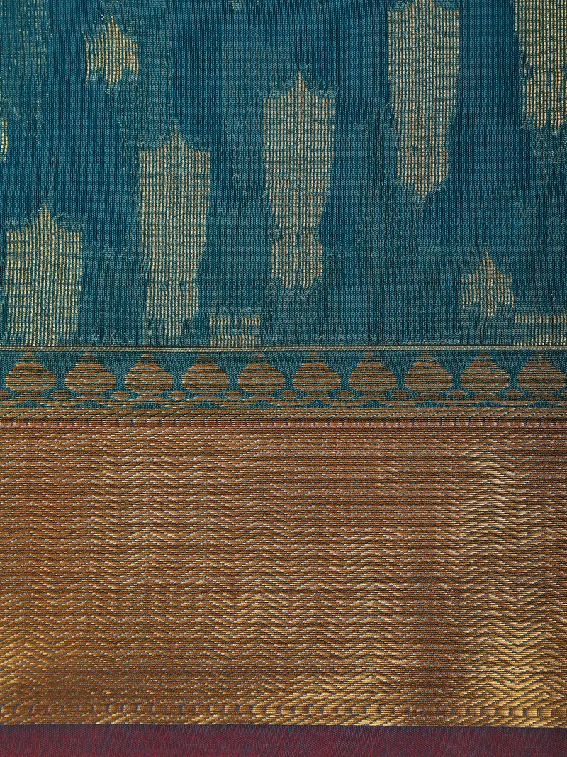 Teal Green Abstract Zari Woven Design Silk Cotton Saree With Contrast Border 2