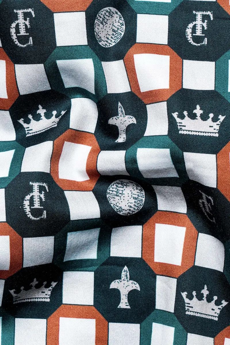 Teal Green And Bright White Multicolour French Crown Elements Printed Subtle Sheen Super Soft Premium Cotton Designer Shirt 2