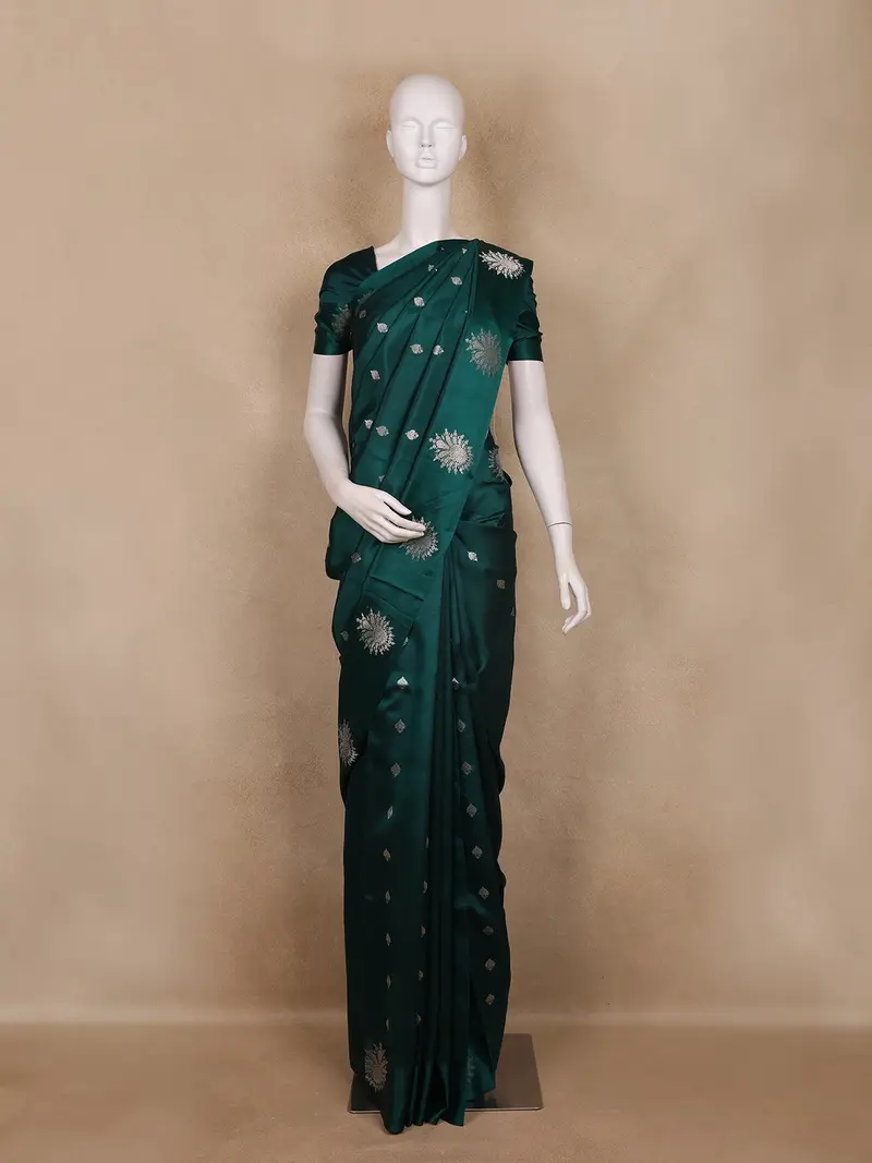 Teal Green Butta Woven Katan Banarasi Saree 1