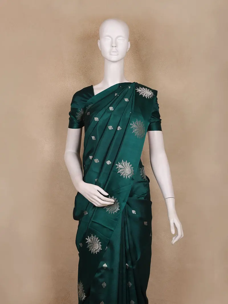 Teal Green Butta Woven Katan Banarasi Saree 2
