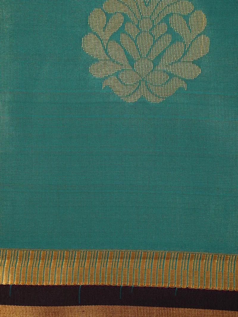 Teal Green Butta Woven Tissue Saree With Contrast Maroon Zari Border 2