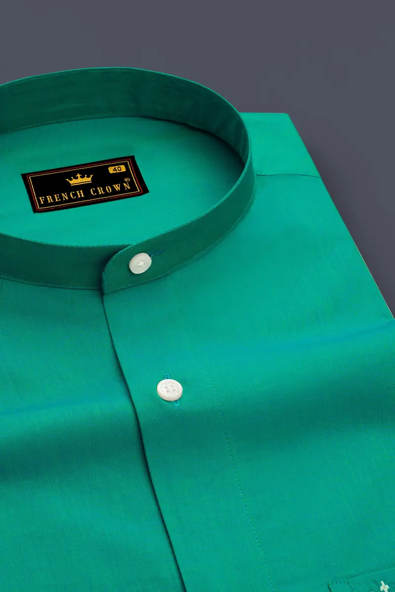 Teal Green Chambray Textured Premium Cotton Shirt 2