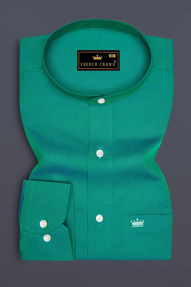 Teal Green Chambray Textured Premium Cotton Shirt 4