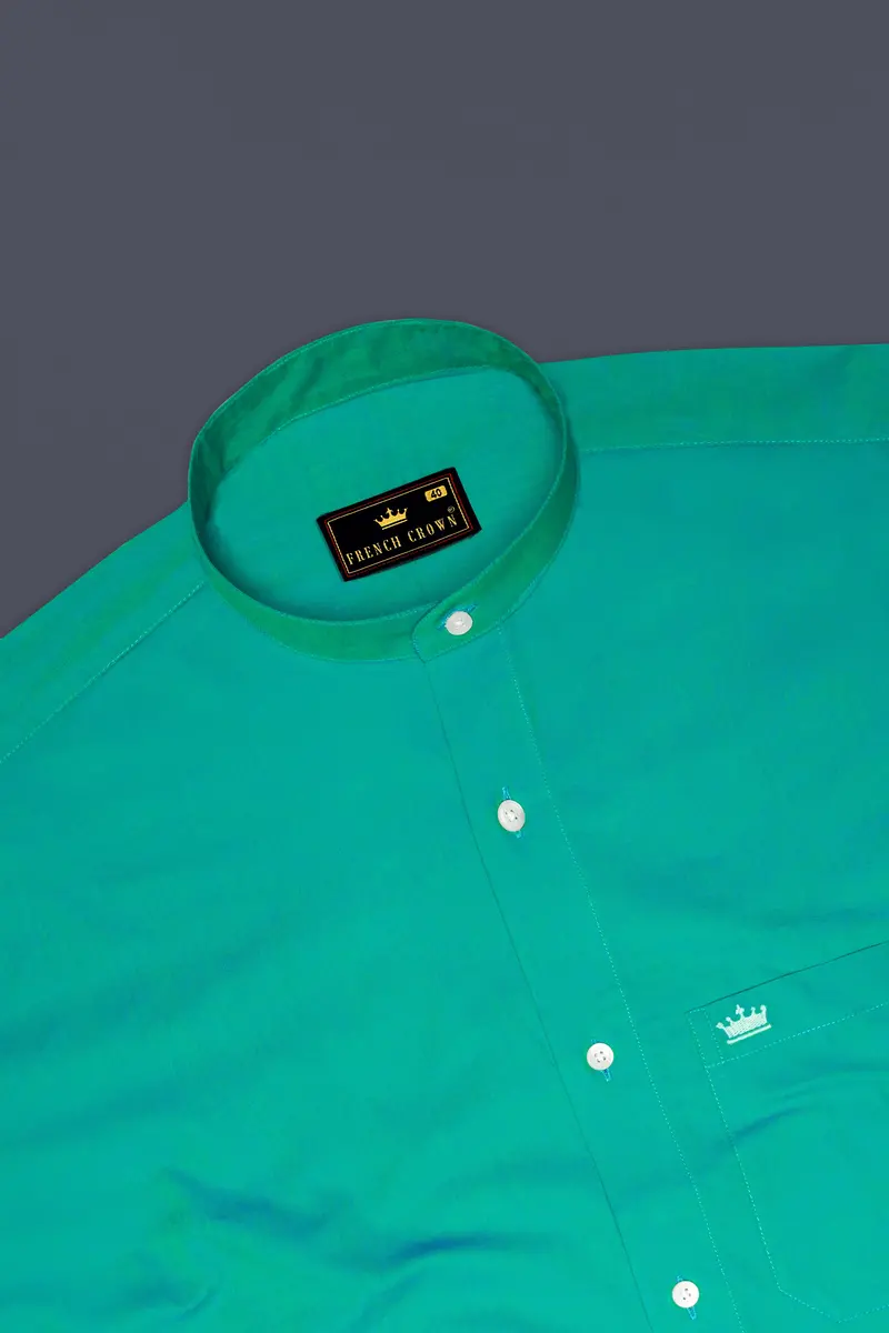 Teal Green Chambray Textured Premium Cotton Shirt 5