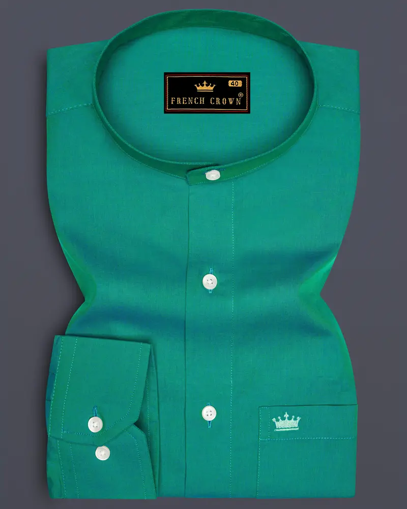 Teal Green Chambray Textured Premium Cotton Shirt 6