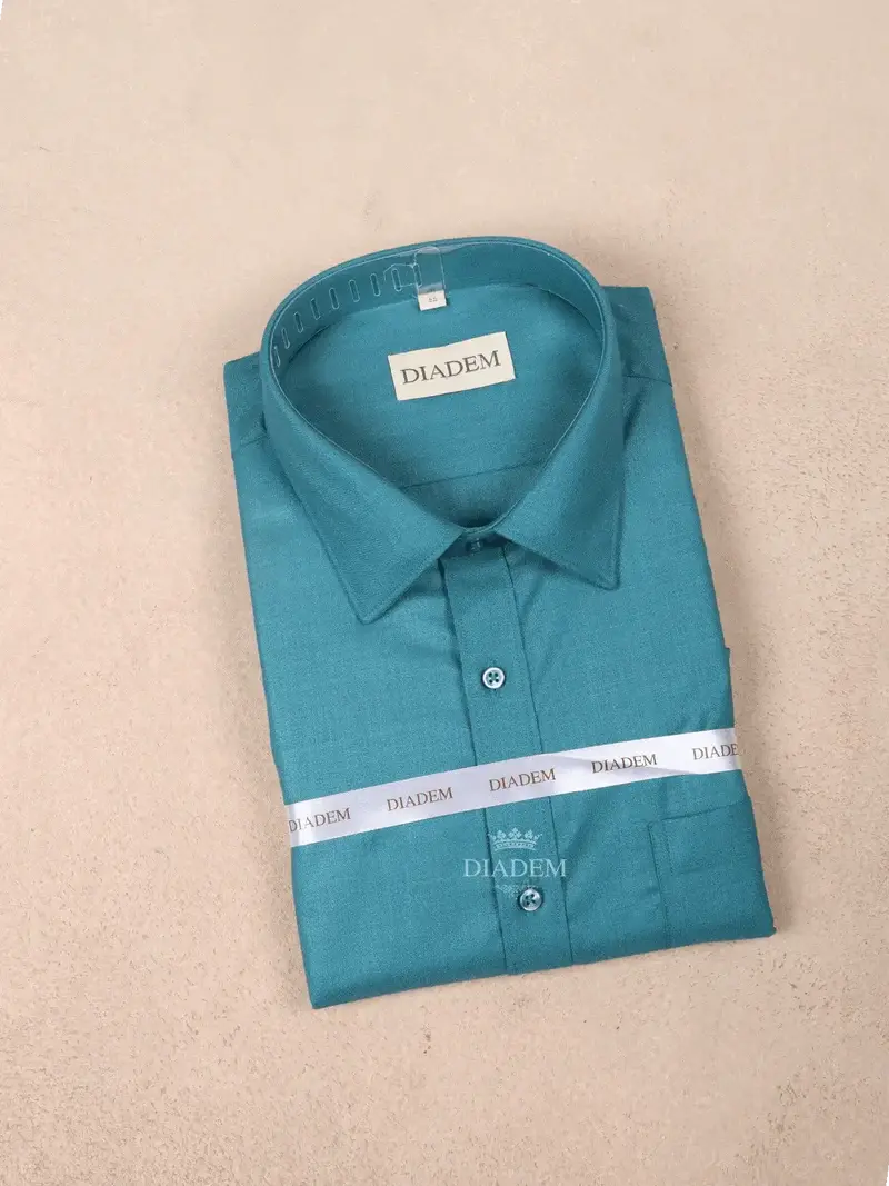 Teal Green Cotton Plain Full Sleeve Shirt 1