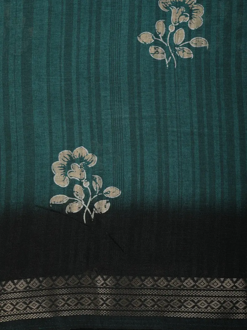 Teal Green Floral Butta Printed Design Crepe Casual Wear Saree 2