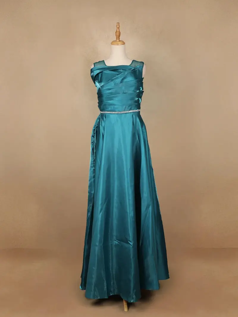 Teal Green Organza Party Wear Gowns For Mother & Daughter 10