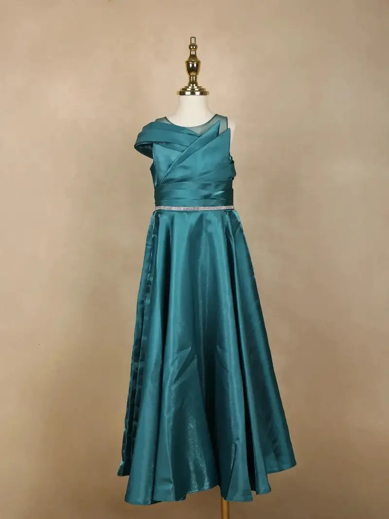 Teal Green Organza Party Wear Gowns For Mother & Daughter 3