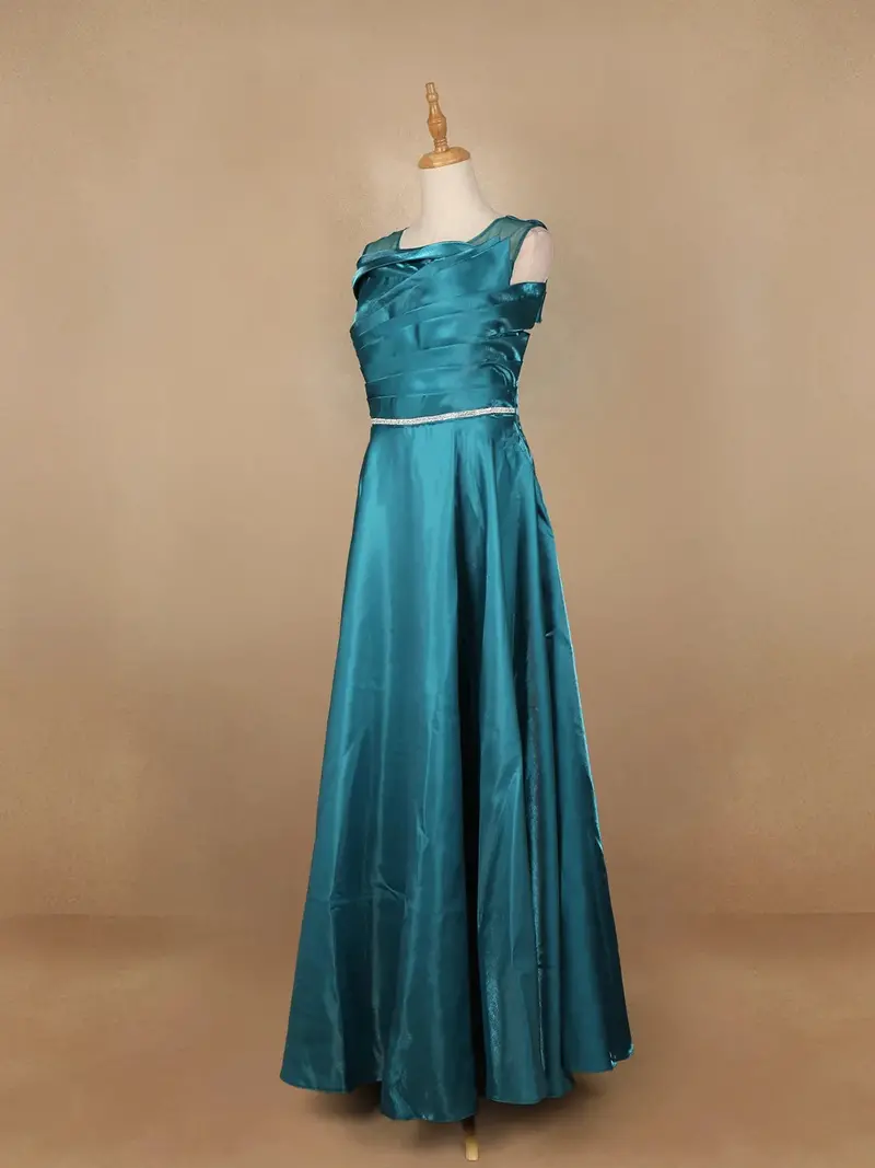 Teal Green Organza Party Wear Gowns For Mother & Daughter 4