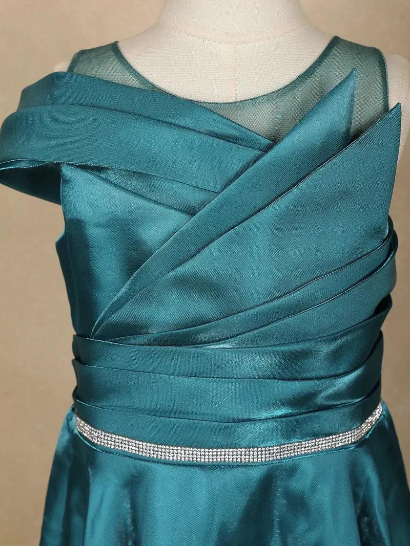 Teal Green Organza Party Wear Gowns For Mother & Daughter 5